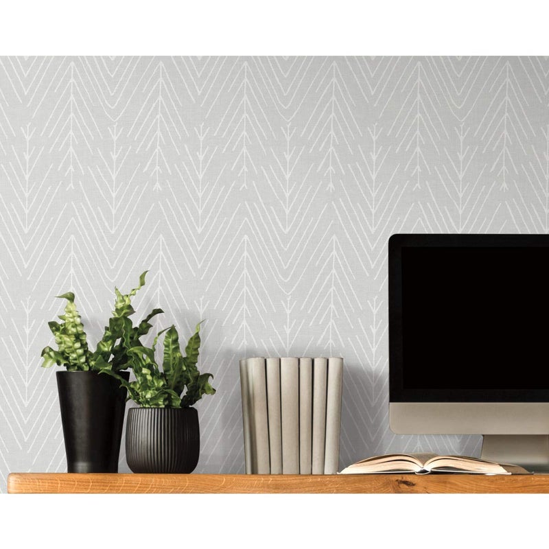 RoomMates RMK11672WP Light Gray Twig Hygge Herringbone Peel and Stick Wallpaper - Image 2